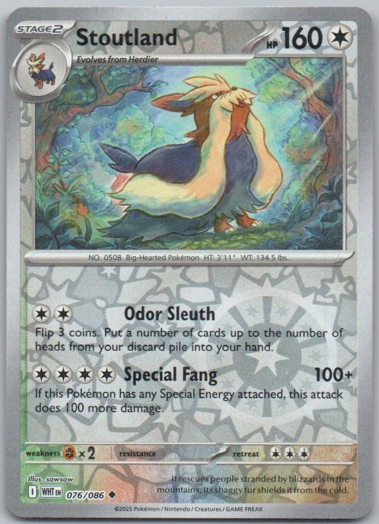 Stoutland 076 Reverse Holo Colorless Card - White Flare