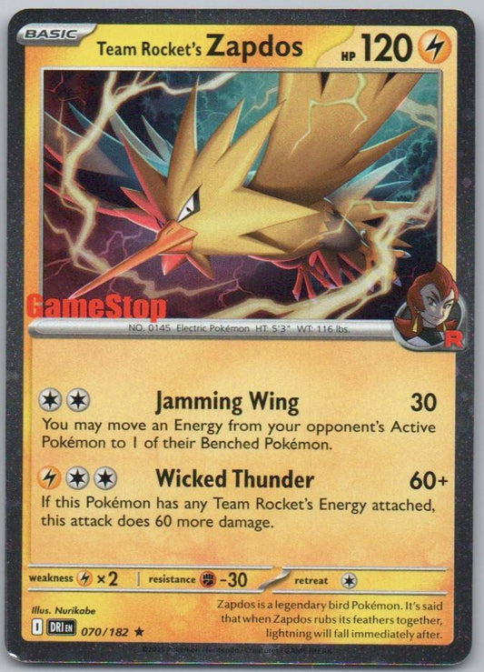 Team Rocket's Zapdos 070 NOR Card - Destined Rivals