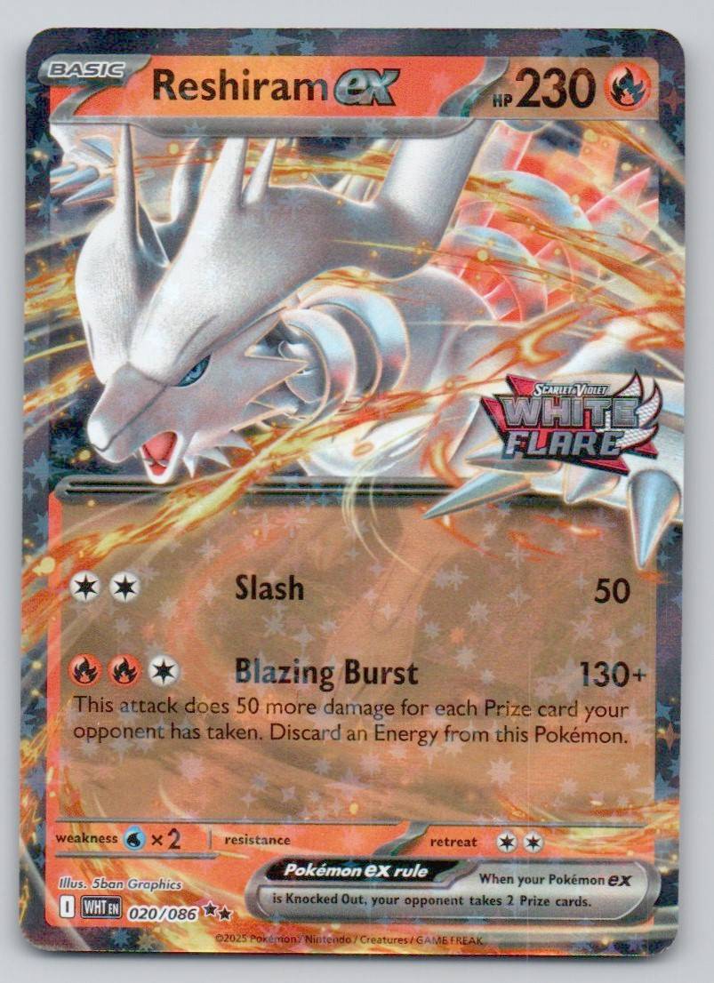 Reshiram ex (White Flare Stamped) 020 HOL Card - Miscellaneous Cards & Products