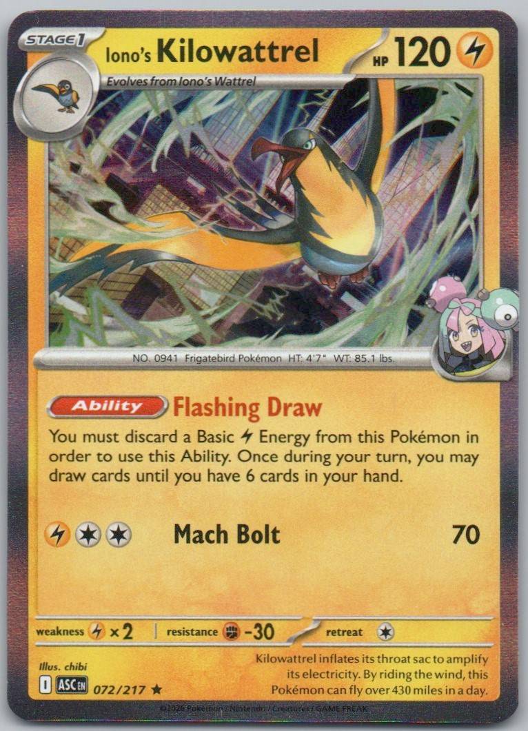 Iono's Kilowattrel 072 NOR Card - Ascended Heroes