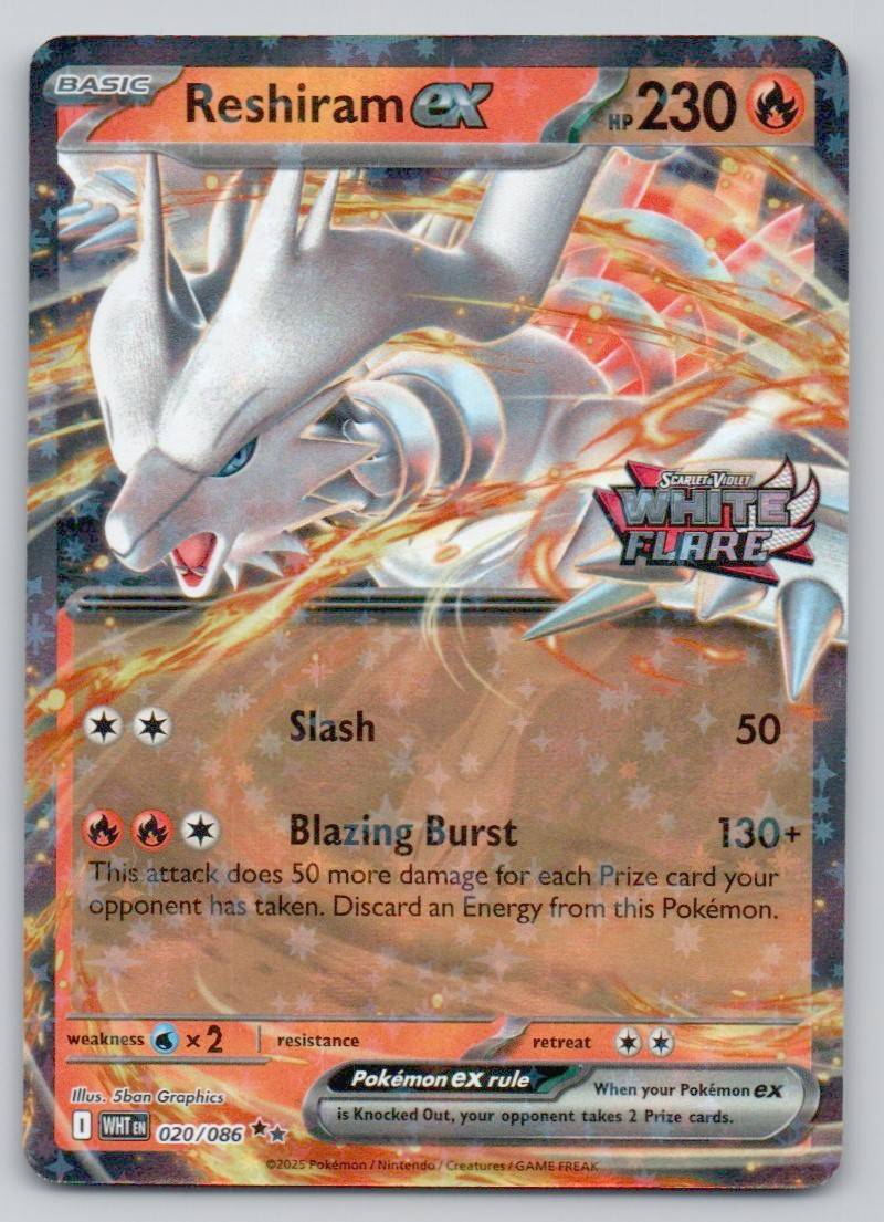 Reshiram ex (White Flare Stamped) 020 HOL Card - Miscellaneous Cards & Products
