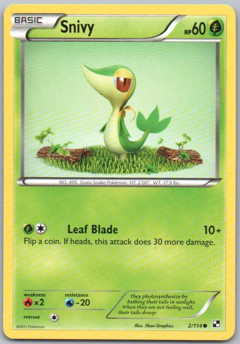 Snivy 002 Normal Grass Card - Black & White