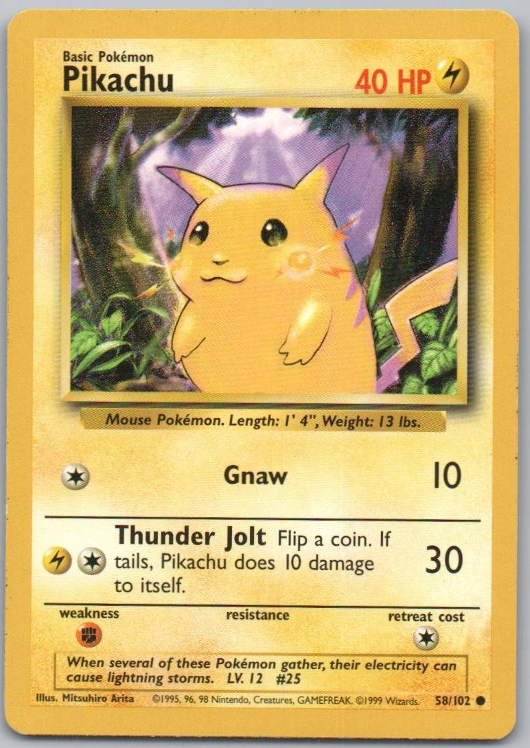 Pikachu 58 Holo Lightning Card - Base Set