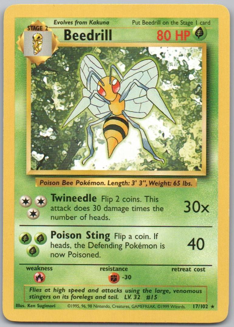 Beedrill 17 Holo Grass Card - Base Set