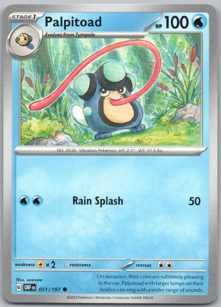 Palpitoad 051 Normal Water Card - Obsidian Flames
