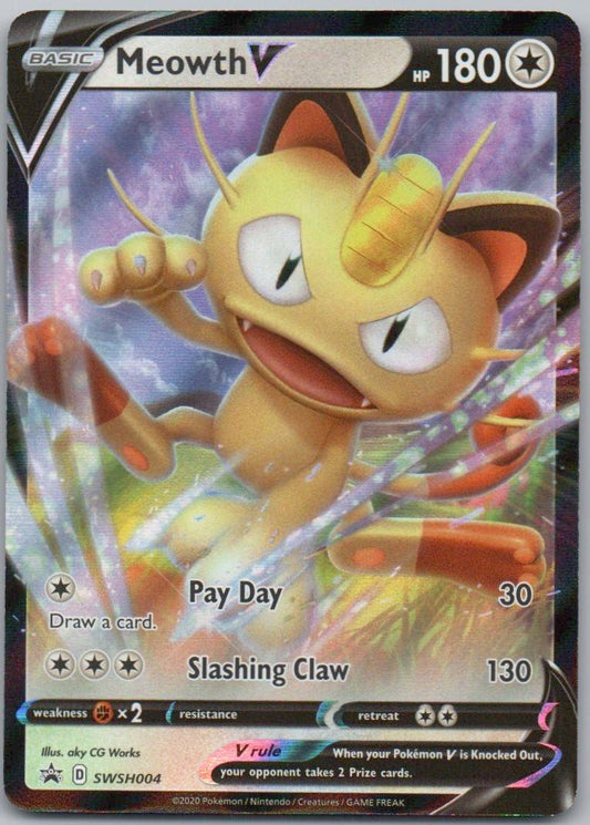 Meowth V SWSH004 Holo Colorless Card - Sword & Shield Promo
