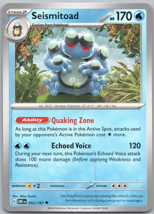 Seismitoad 052 Normal Water Card - Obsidian Flames