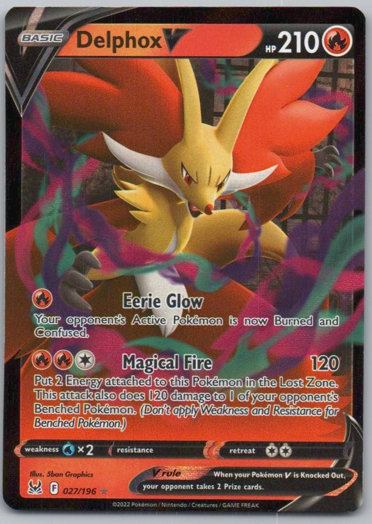 Delphox V 027 Holo Fire Card - Lost Origin