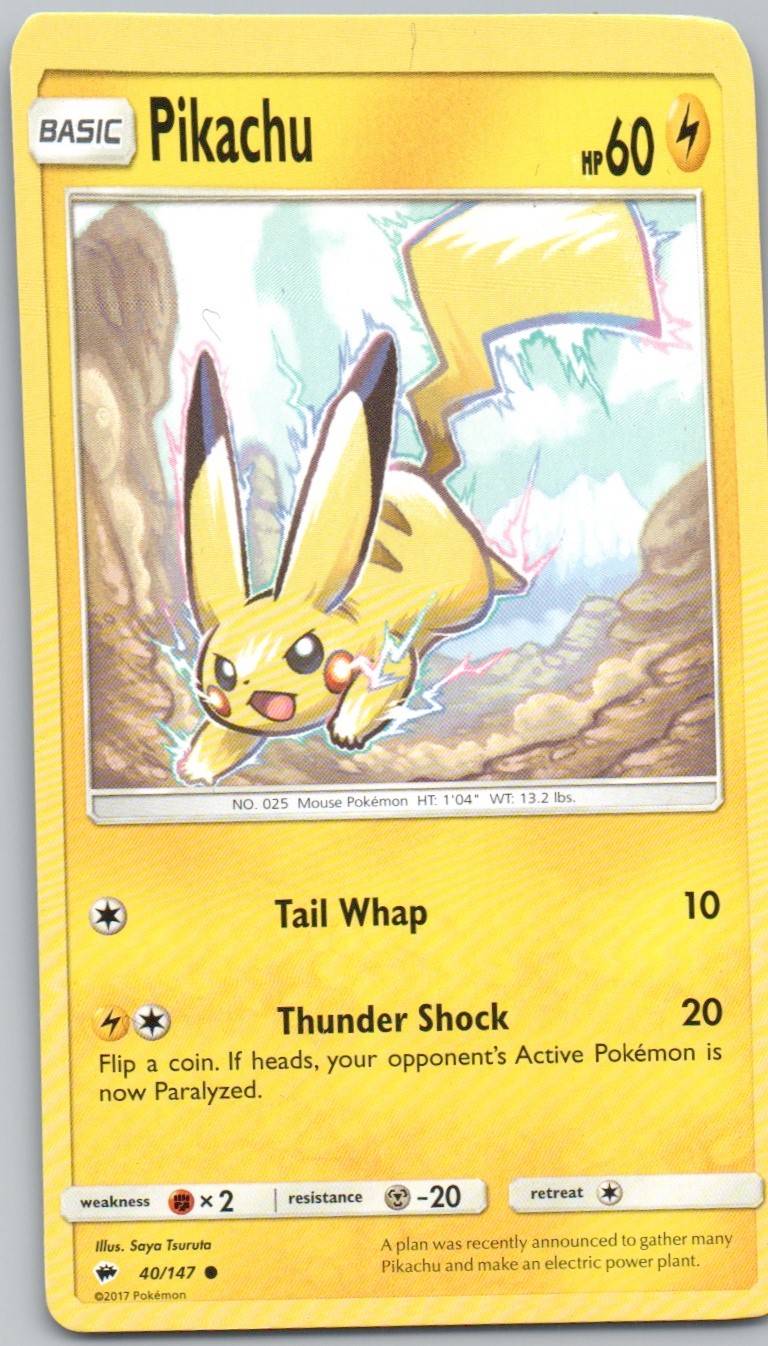 Pikachu 40 Normal Lightning Card - Burning Shadows