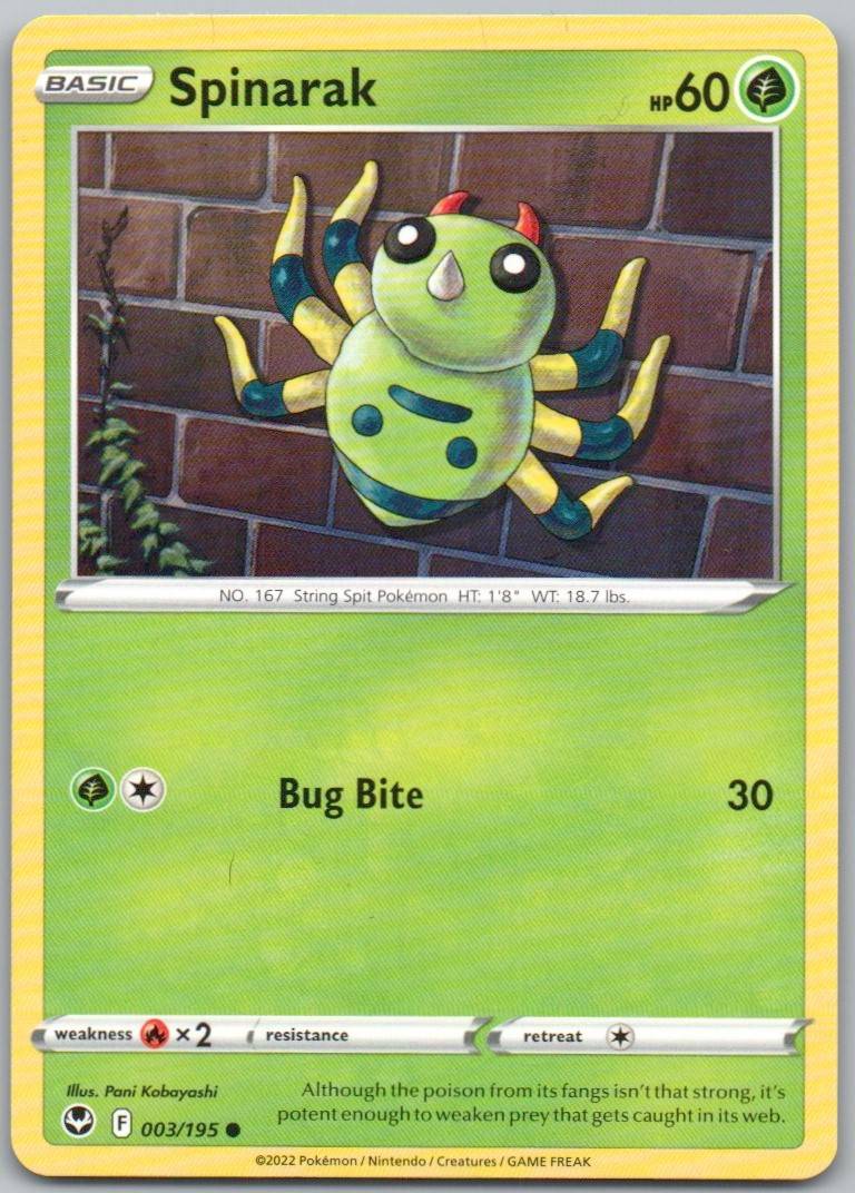 Spinarak 003 Normal Grass Card - Silver Tempest