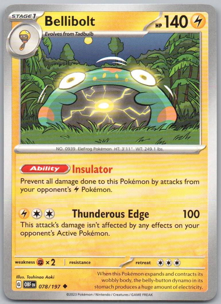 Bellibolt 078 Normal Lightning Card - Obsidian Flames