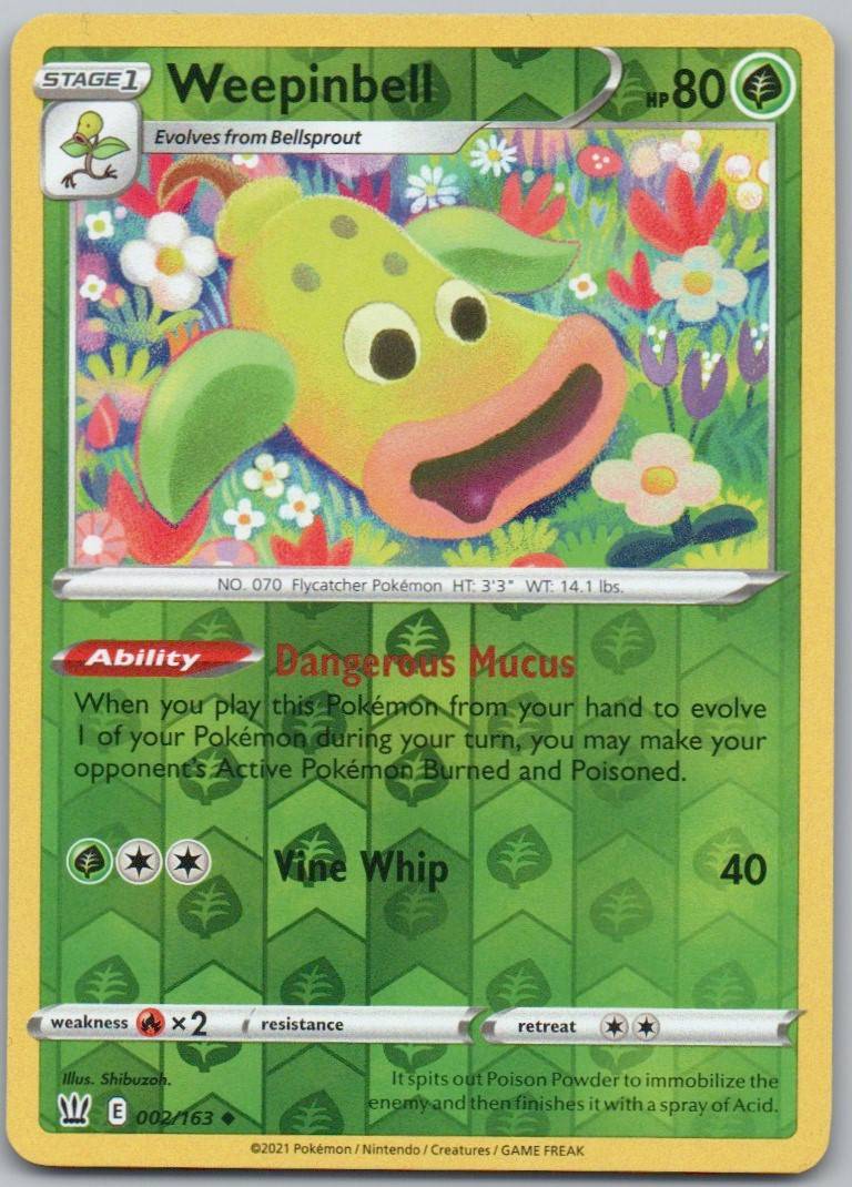 Weepinbell 002 Reverse Holo Grass Card - Battle Styles