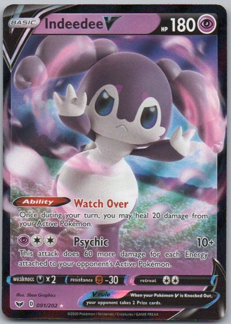 Indeedee V 091 Holo Psychic Card - Sword & Shield