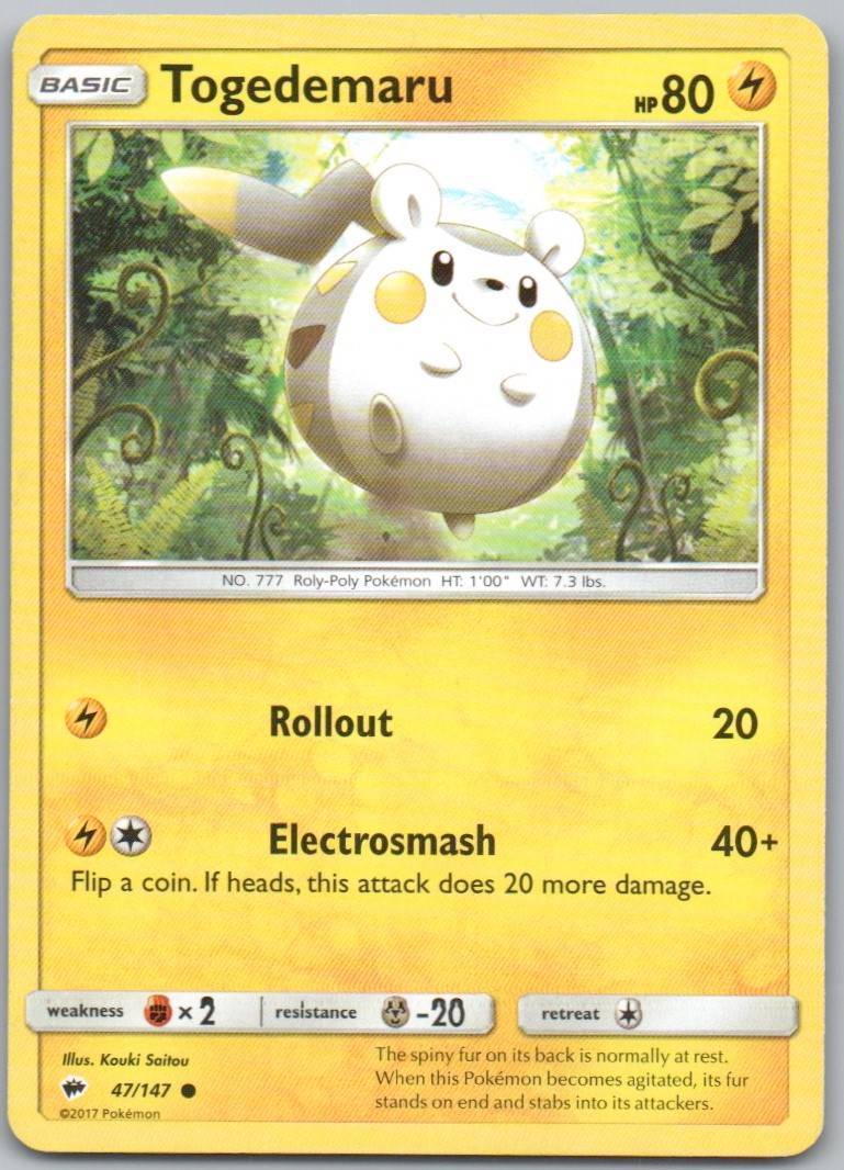 Togedemaru 47 Normal Lightning Card - Burning Shadows