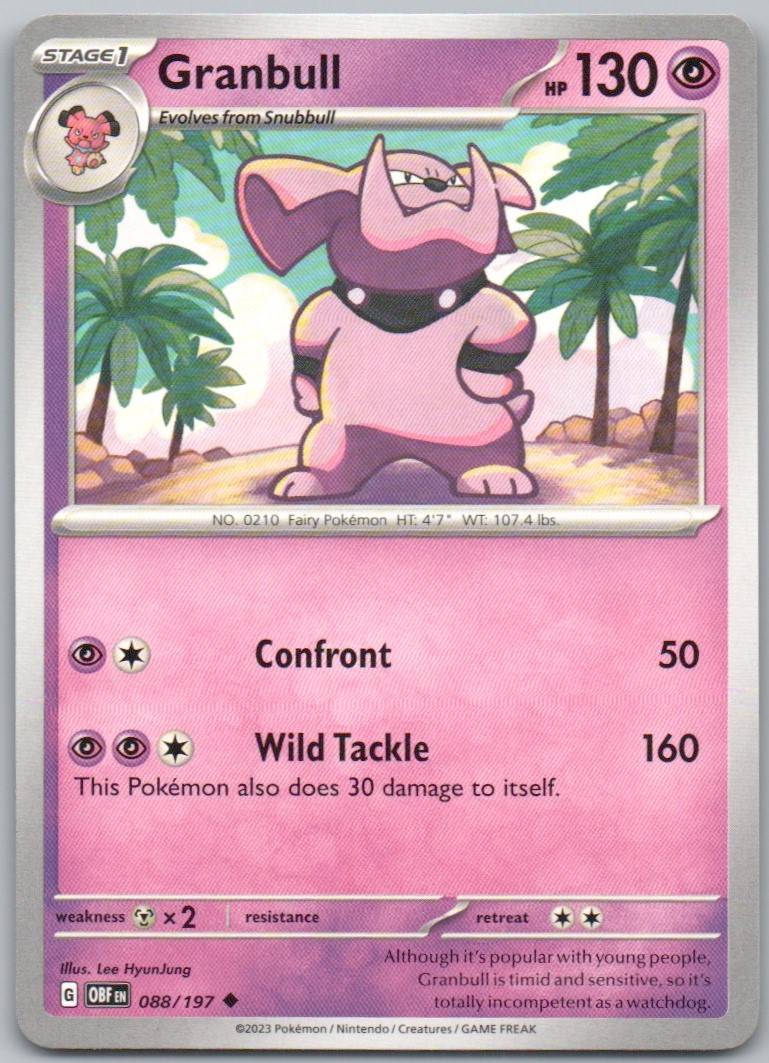 Granbull 088 Normal Psychic Card - Obsidian Flames