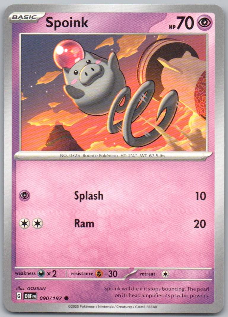 Spoink 090 Normal Psychic Card - Obsidian Flames