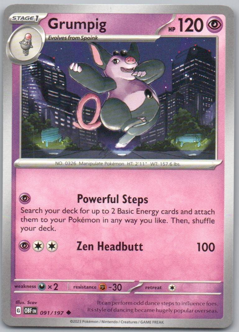 Grumpig 091 Normal Psychic Card - Obsidian Flames