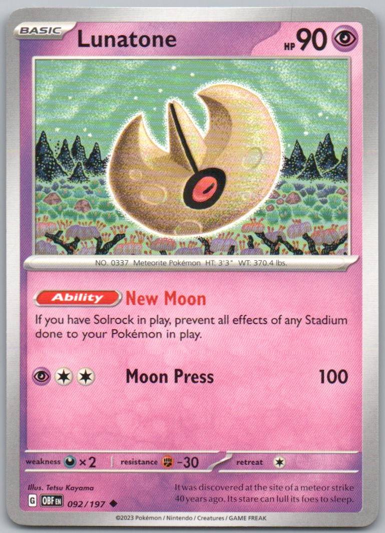 Lunatone 092 Normal Psychic Card - Obsidian Flames