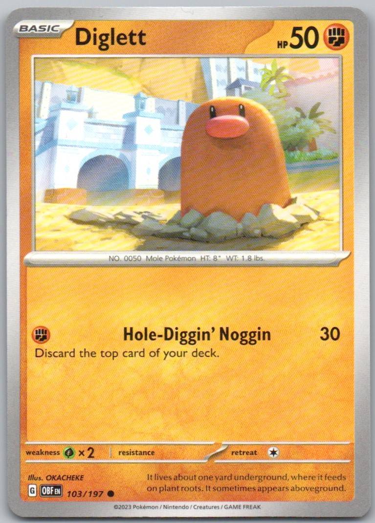 Diglett 103 Normal Fighting Card - Obsidian Flames