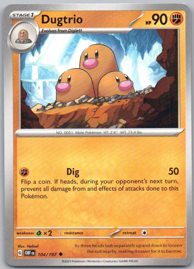 Dugtrio 104 Normal Fighting Card - Obsidian Flames