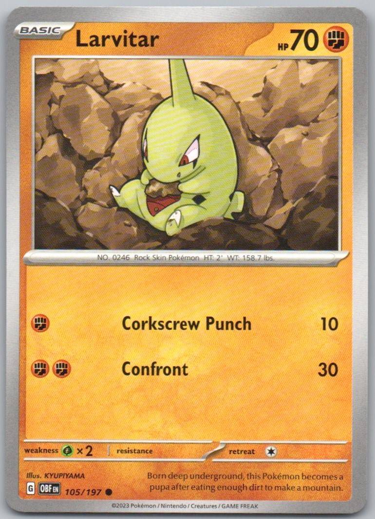 Larvitar 105 Normal Fighting Card - Obsidian Flames