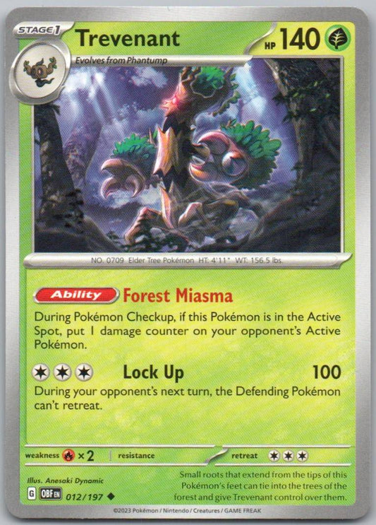 Trevenant 012 Normal Grass Card - Obsidian Flames