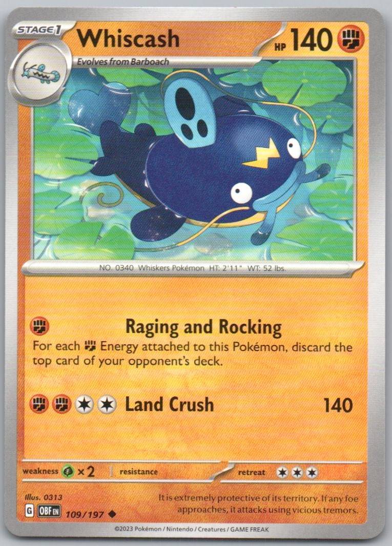 Whiscash 109 Normal Fighting Card - Obsidian Flames