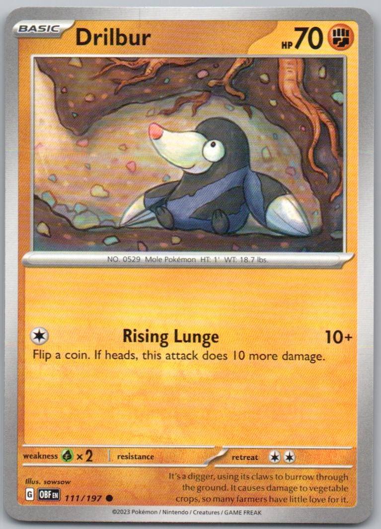 Drilbur 111 Normal Fighting Card - Obsidian Flames