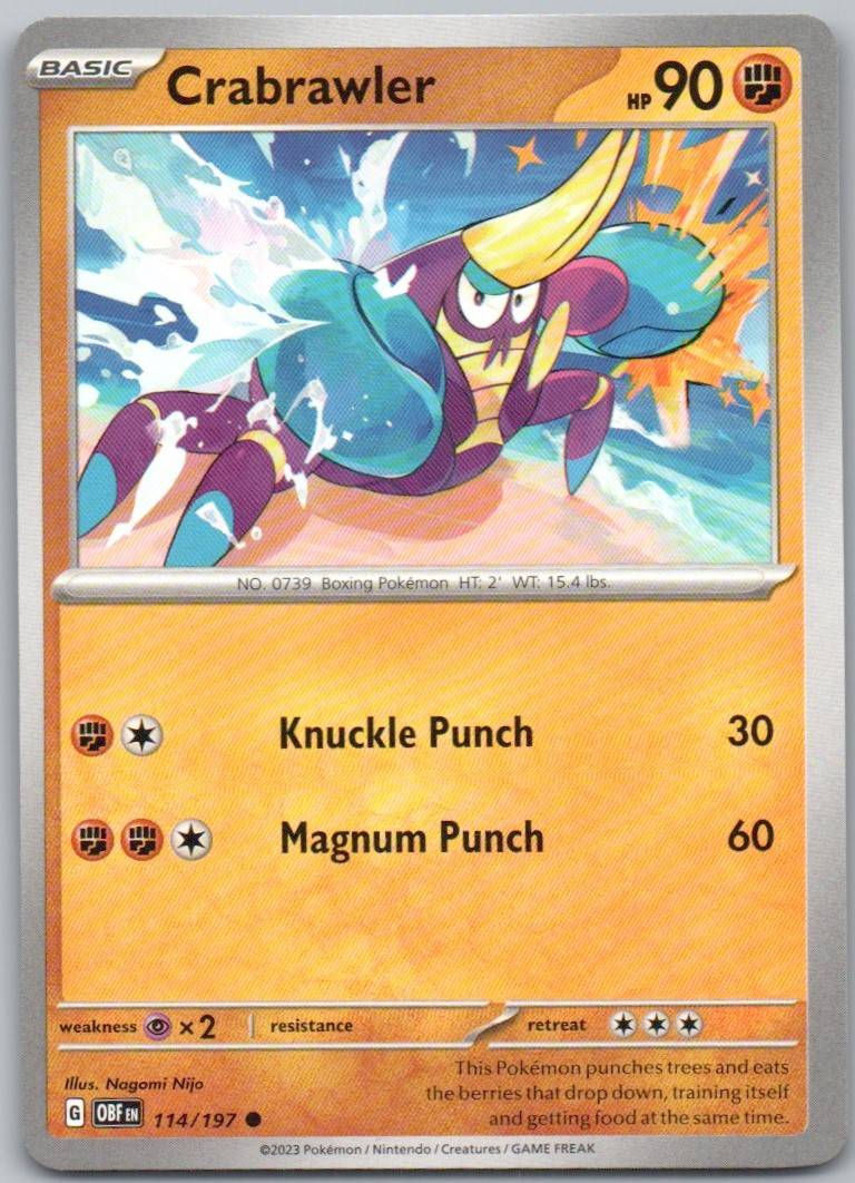 Crabrawler 114 Normal Fighting Card - Obsidian Flames