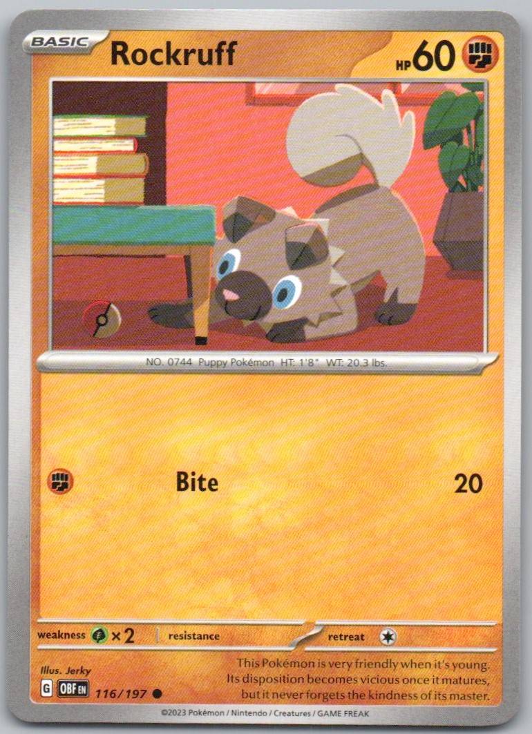 Rockruff 116 Normal Fighting Card - Obsidian Flames