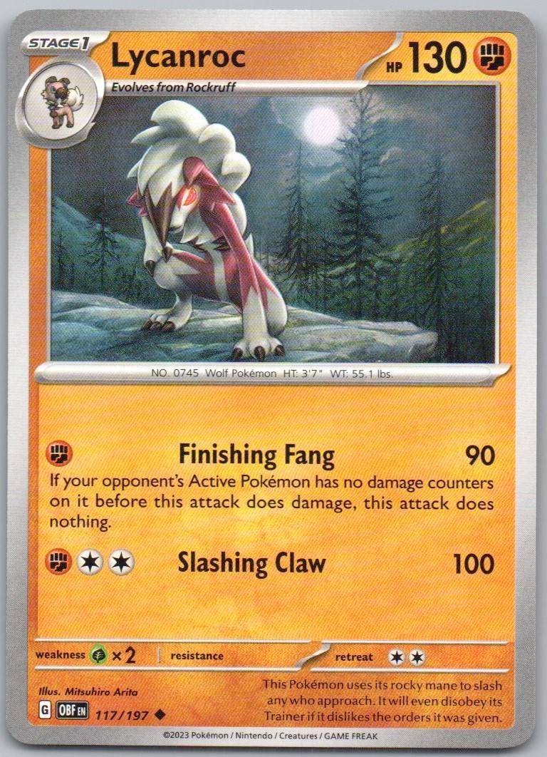 Lycanroc 117 Normal Fighting Card - Obsidian Flames