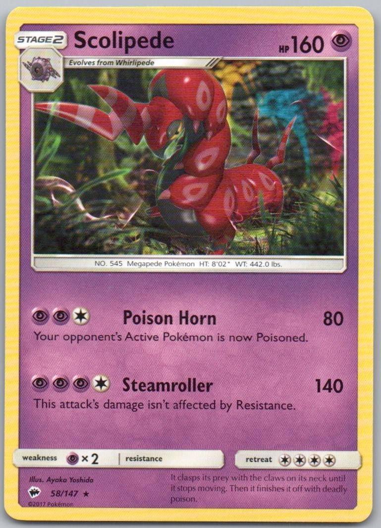 Scolipede 58 Normal Psychic Card - Burning Shadows