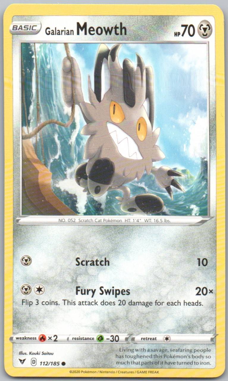 Galarian Meowth 112 Normal Metal Card - Vivid Voltage