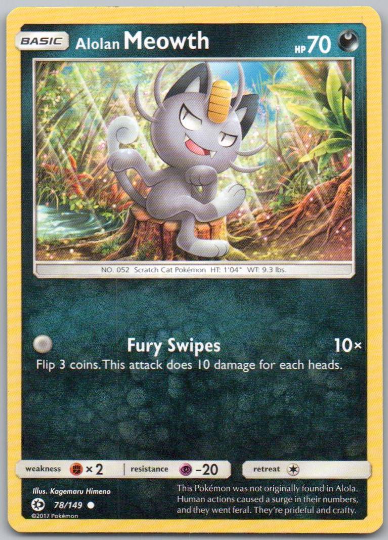 Alolan Meowth 78 Normal Darkness Card - Sun & Moon Base