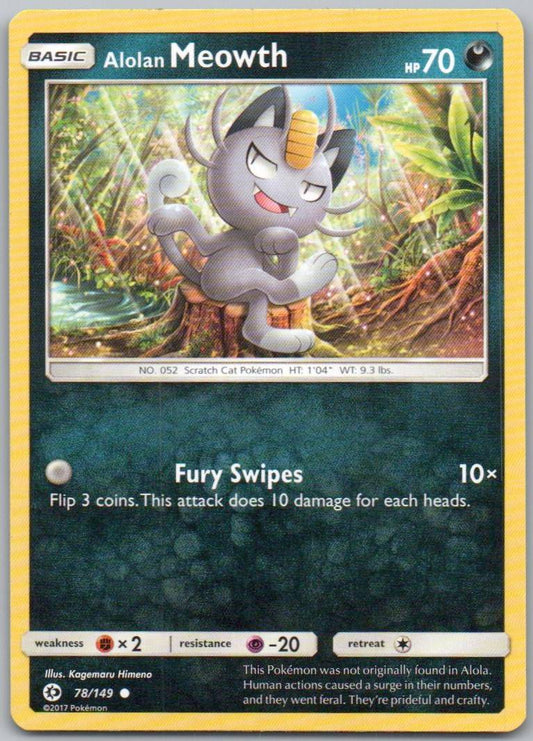 Alolan Meowth 78 Normal Darkness Card - Sun & Moon Base