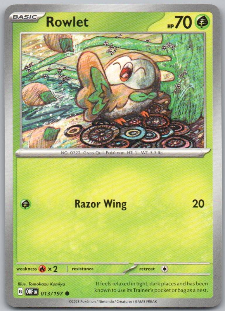 Rowlet 013 Normal Grass Card - Obsidian Flames