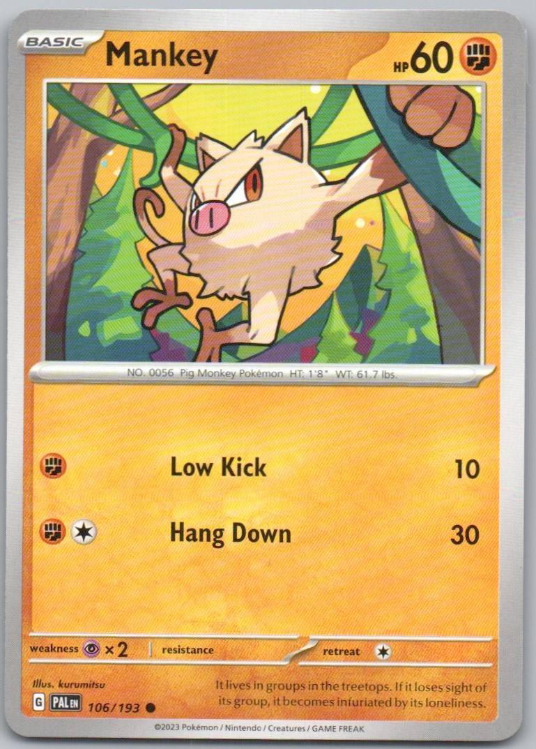 Mankey 106 Normal Fighting Card - Paldea Evolved