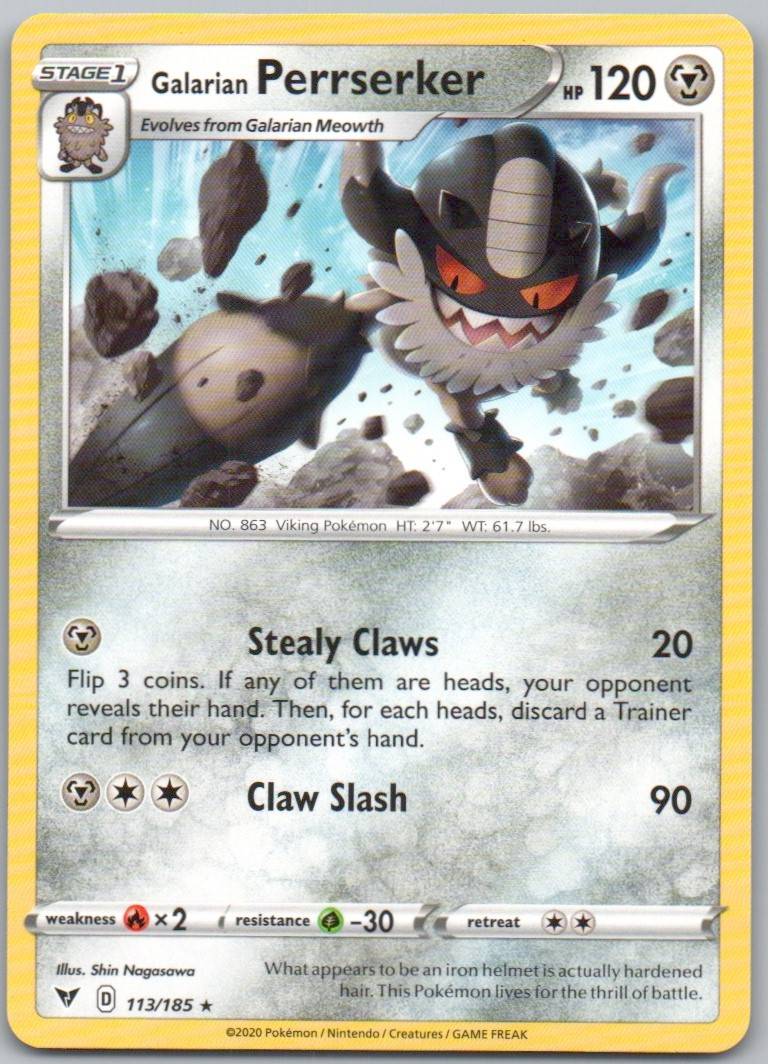 Galarian Perrserker 113 Normal Metal Card - Vivid Voltage