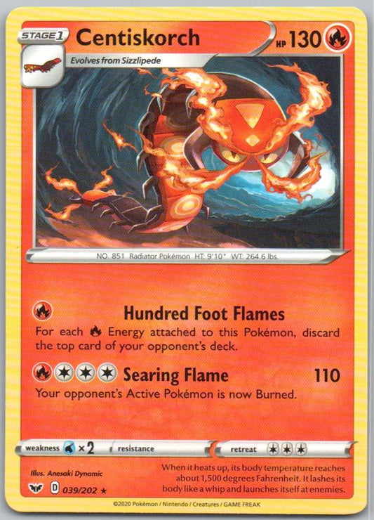 Centiskorch 039 Normal Fire Card - Sword & Shield