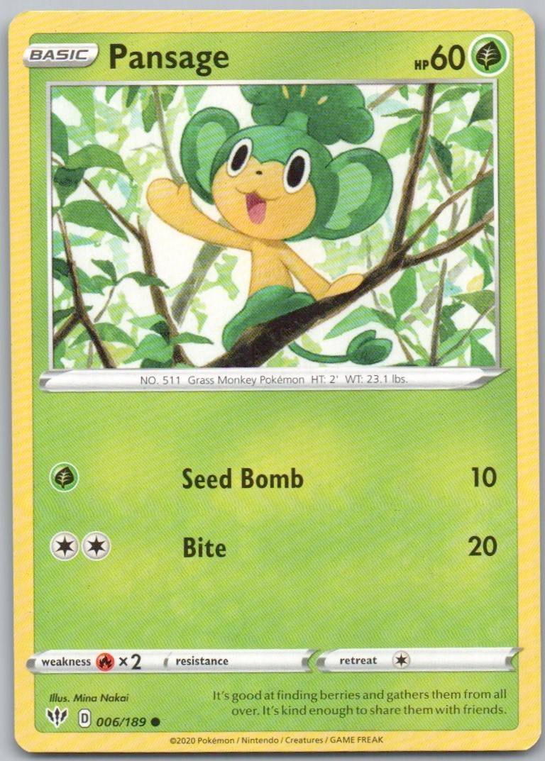 Pansage 006 Normal Grass Card - Darkness Ablaze