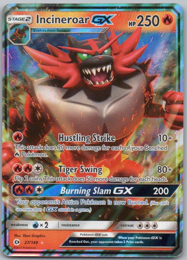 Incineroar GX 27 Holo Fire Card - Sun & Moon Base