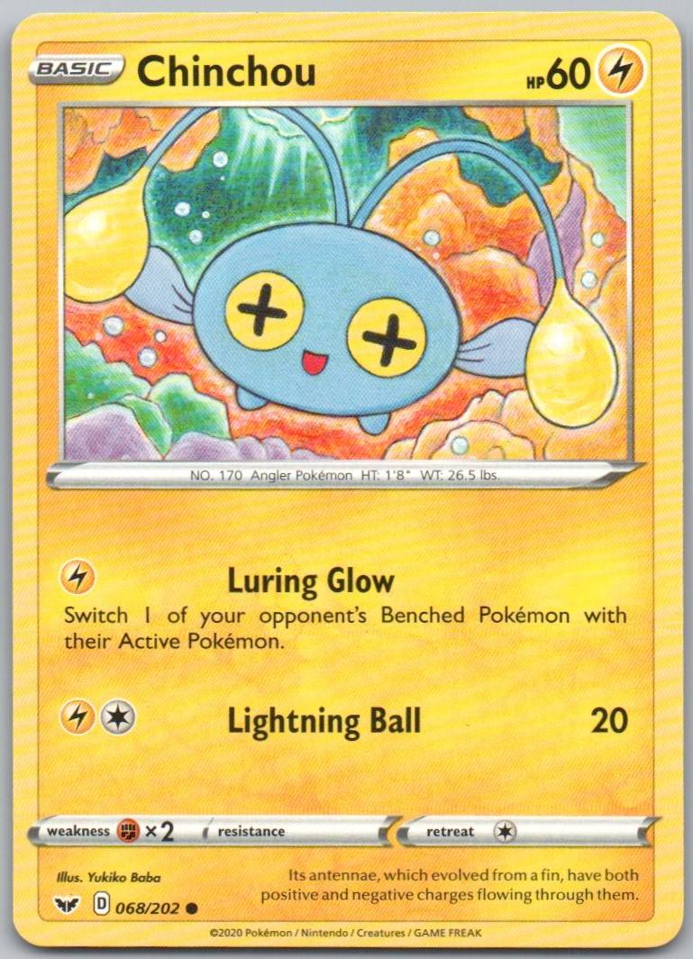 Chinchou 068 Normal Lightning Card - Sword & Shield