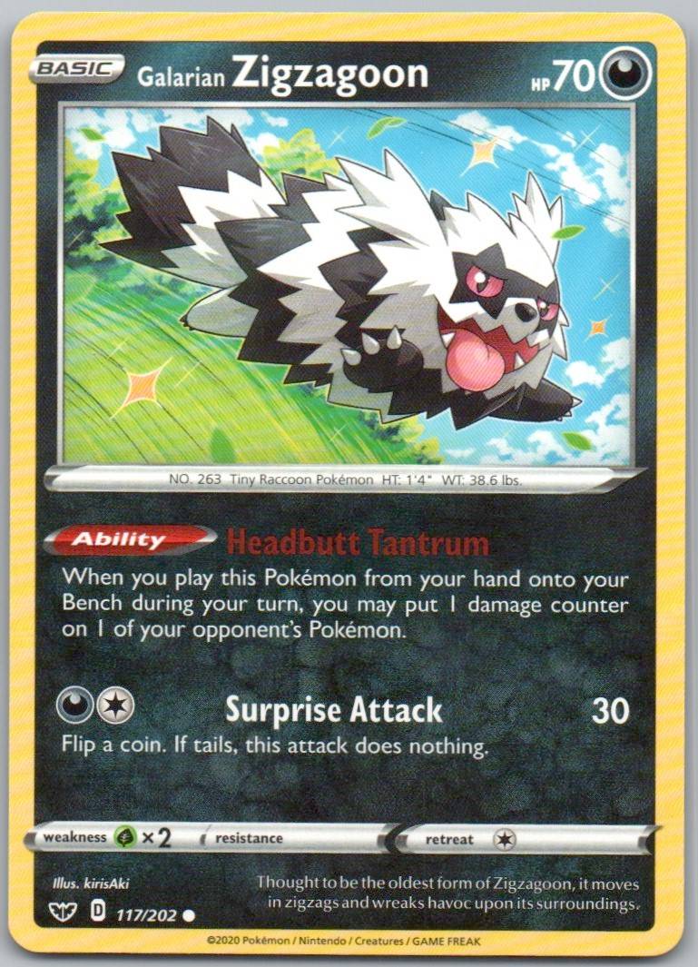 Galarian Zigzagoon 117 Normal Darkness Card - Sword & Shield
