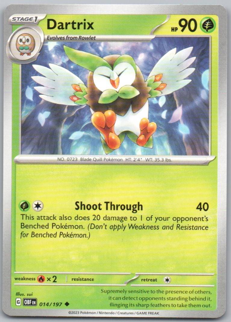 Dartrix 014 Normal Grass Card - Obsidian Flames