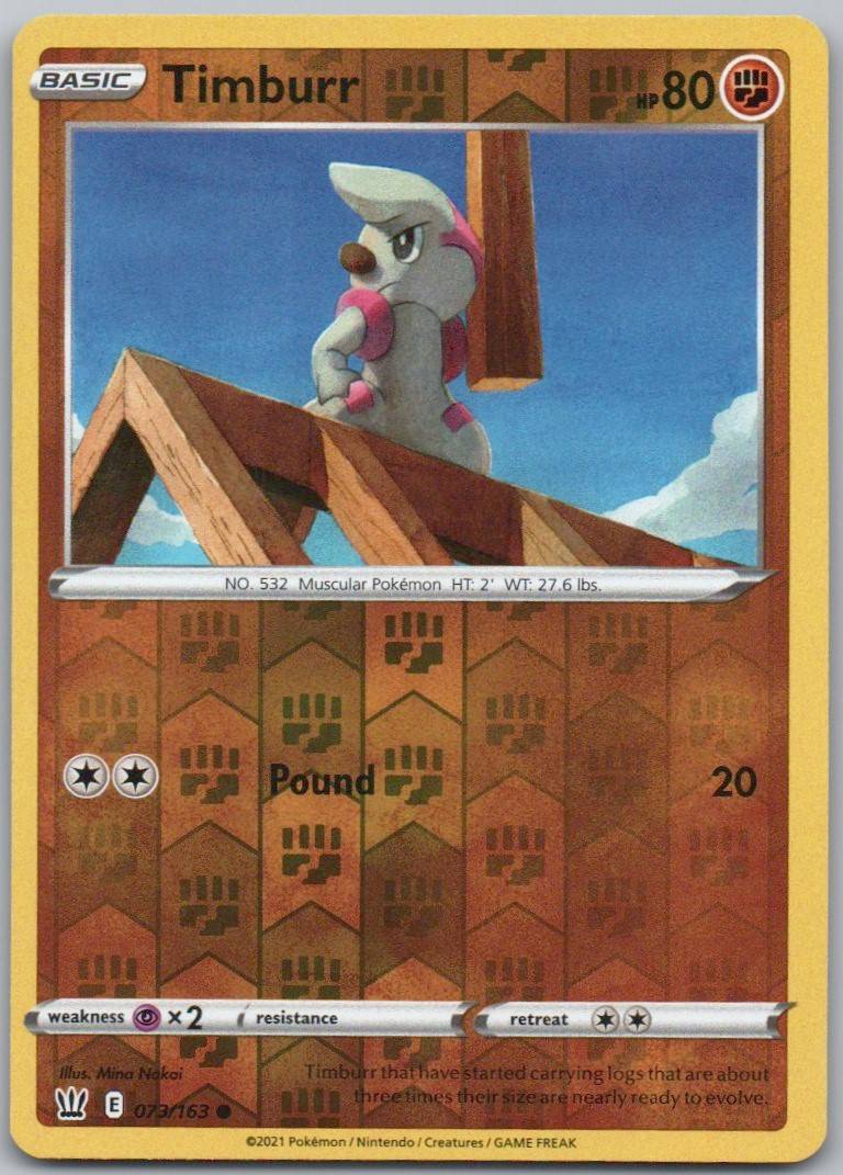 Timburr 073 Reverse Holo Fighting Card - Battle Styles