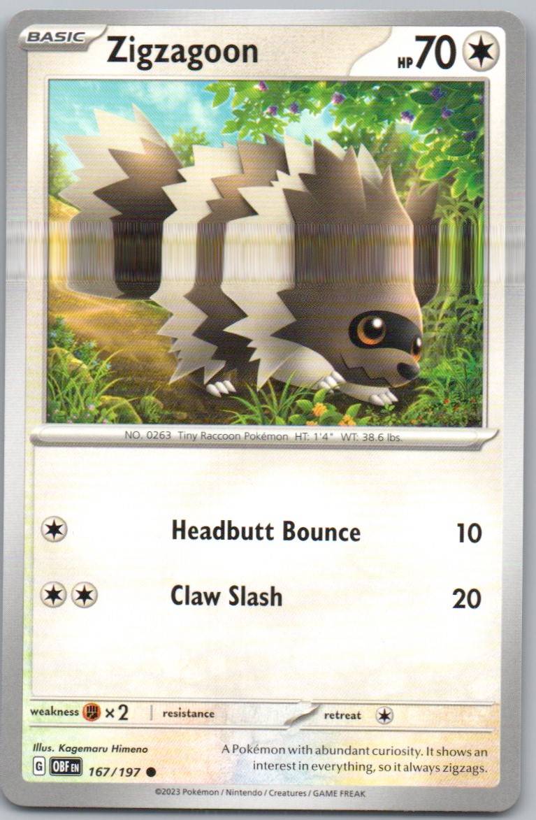 Zigzagoon 167 Normal Colorless Card - Obsidian Flames