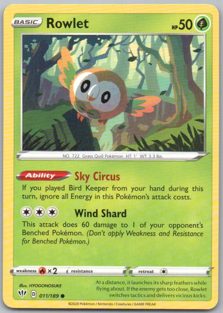 Rowlet 011 Normal Grass Card - Darkness Ablaze