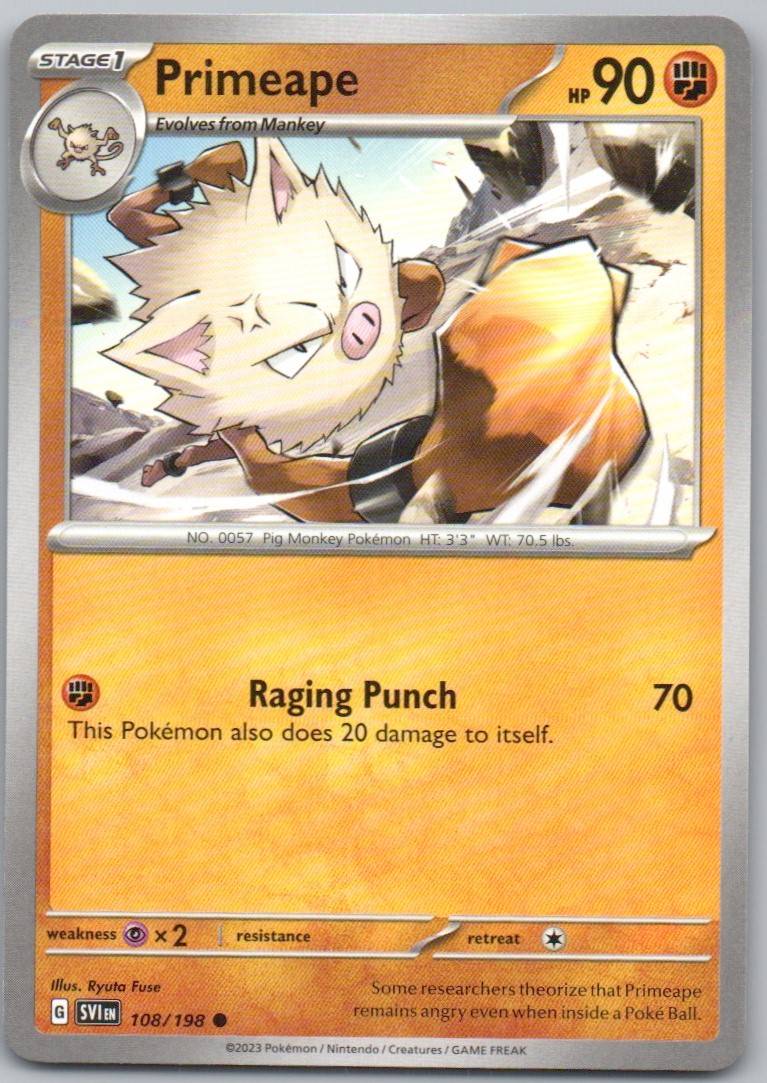 Primeape 108 Normal Fighting Card - Scarlet & Violet