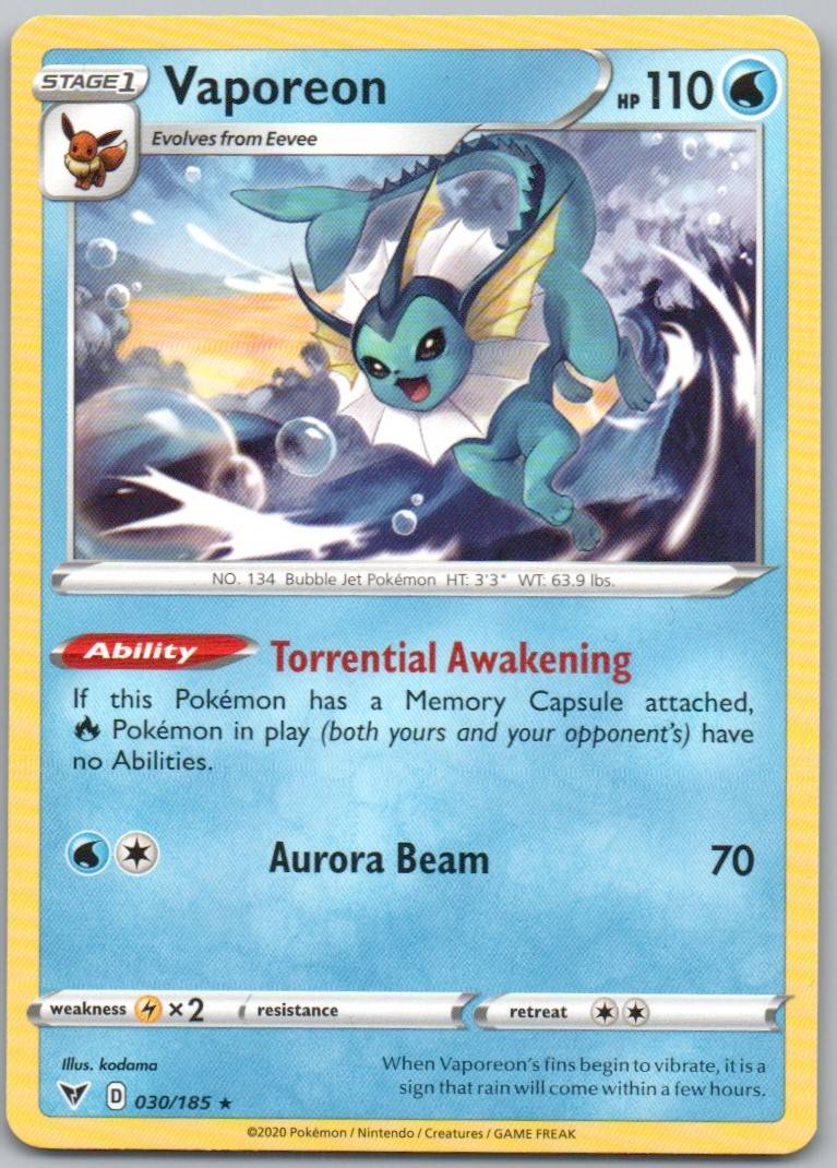 Vaporeon 030 Normal Water Card - Vivid Voltage