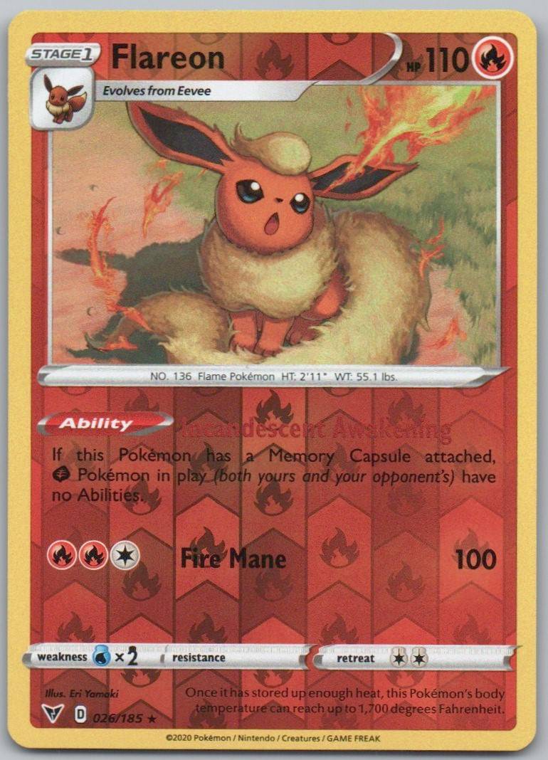 Flareon 026 Reverse Holo Fire Card - Vivid Voltage